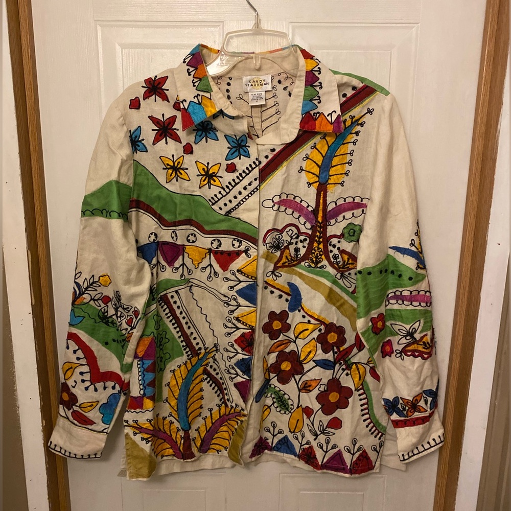 VTG Embroidered Sandy Starkman Linen/Cotton Shirt/Jacket